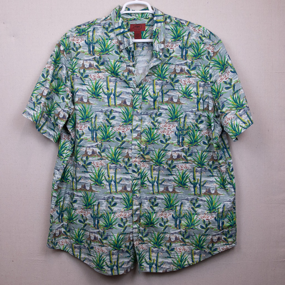 The Foundry Supply Co desert cactus print button down casual shirt-2XLT